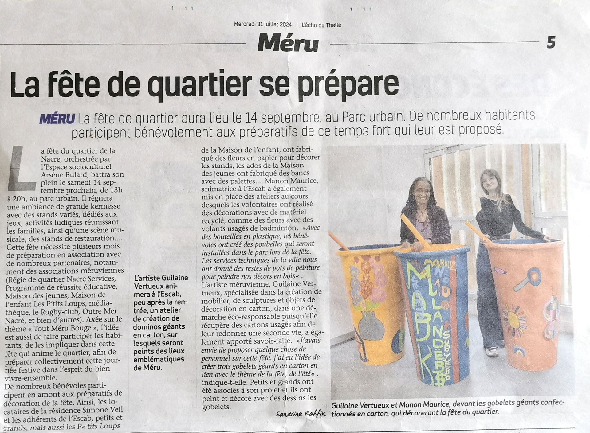 L'écho du Thelle, 31 juillet 2014 Article de presse dans L'écho du Thelle sur la fête de quartier 2024