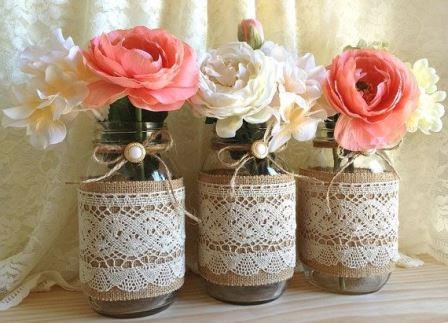 Decoración DIY de frascos o potes con yute, fibras naturales y puntillas