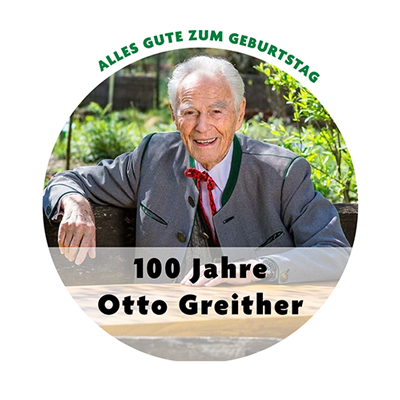 mehr zu 100 Jahre Otto Greither Runder Button mit Otto Greither: Alles Gute zum Geburtstag. 100 Jahre Otto Greiter