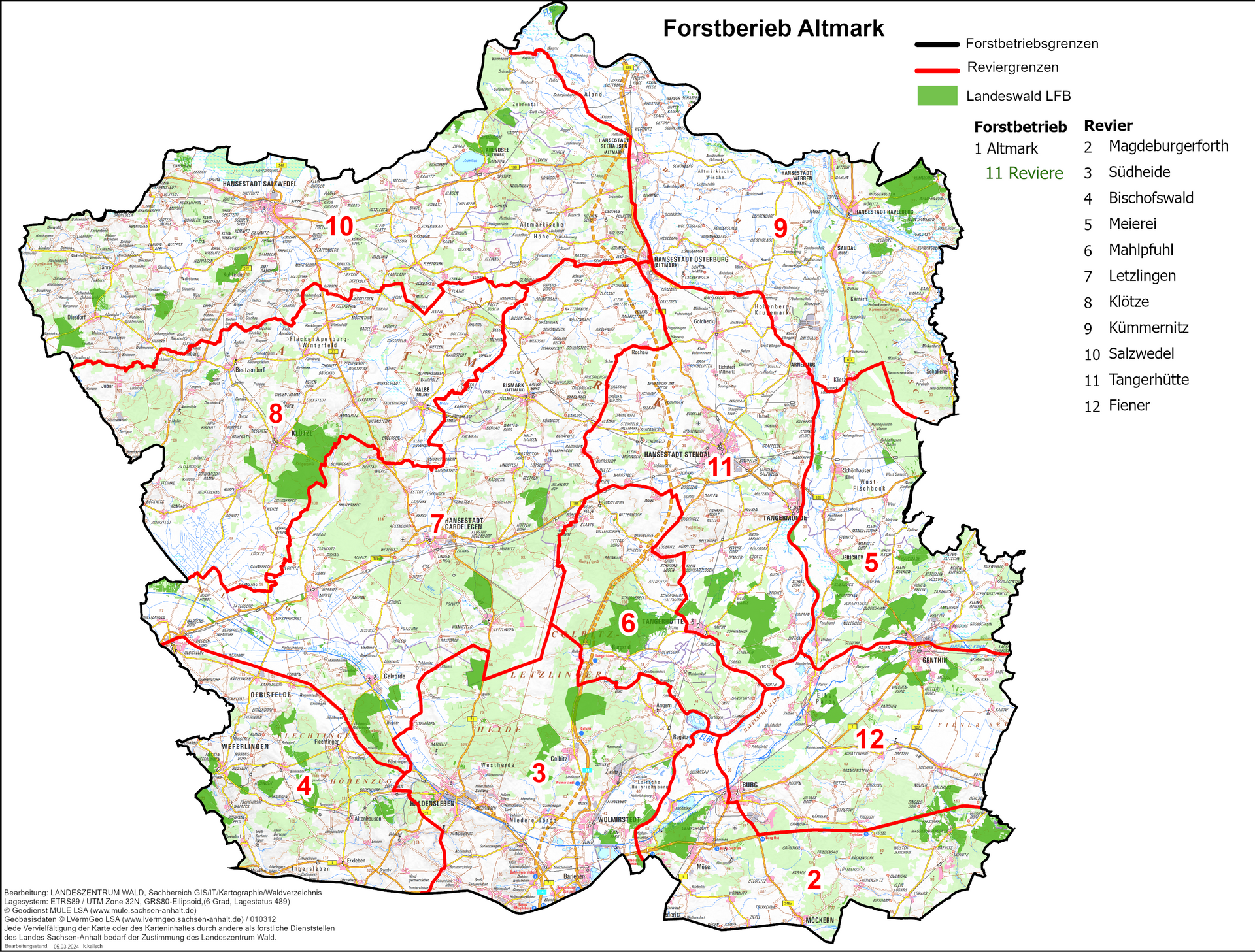 Übersichtskarte Forstbetrieb Altmark