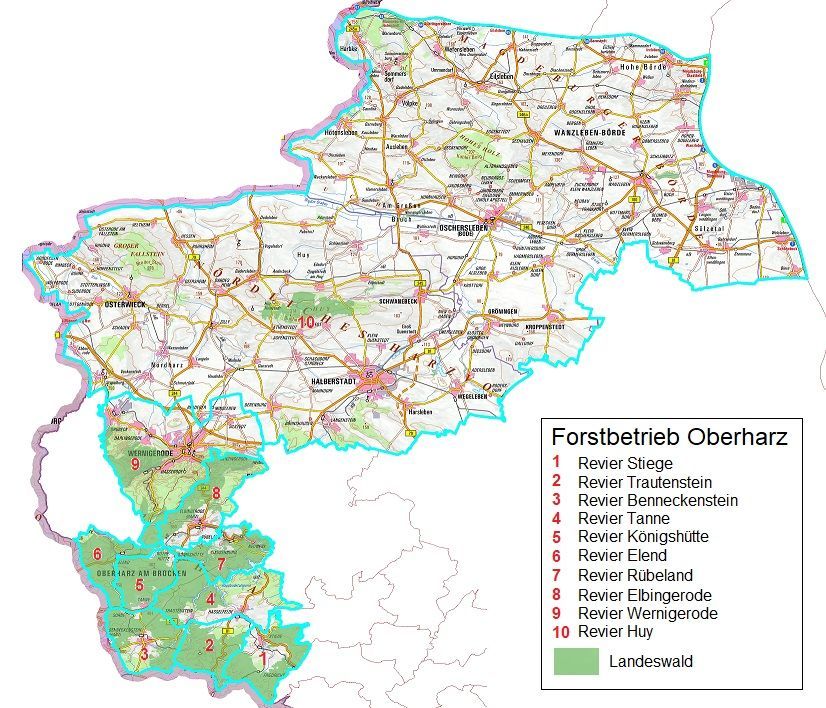 Übersichtskarte Forstbetrieb Oberharz
